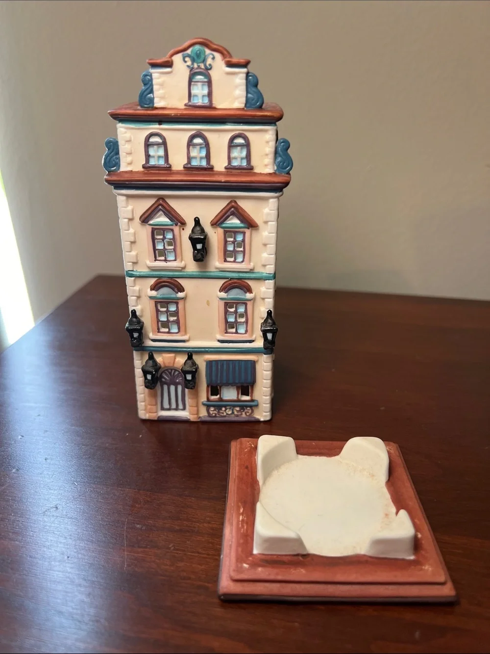 Vintage Cafe Prague House Shaped Tealight Candle Holder Hand Painted